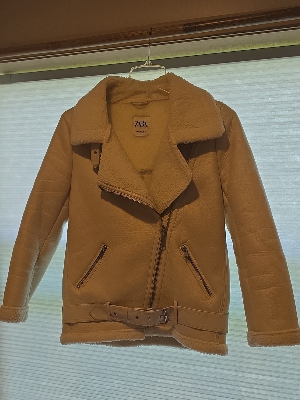 Zara Cream Faux-Shearling Moto Jacket